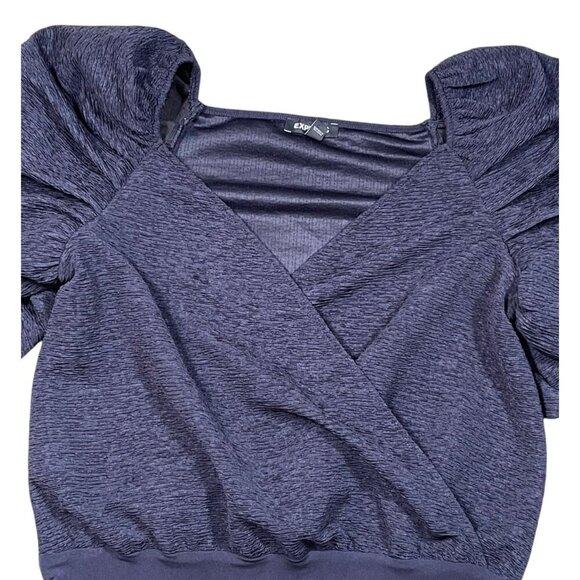 Express Navy Puff Sleeve Textured Sweetheart Neck Bodysuit SIZE-MEDIUM - Picture 4 of 8